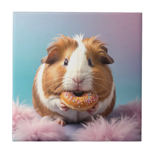 Cute Guinea Pig With Doughnut Pastel Gradient  Tile