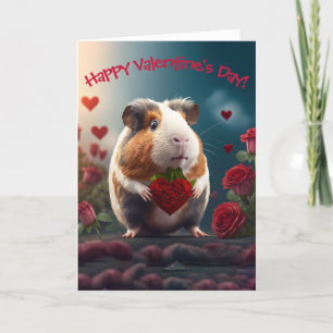 Cute Guinea Pig with Flower Heart Valentine's Day  Holiday Card