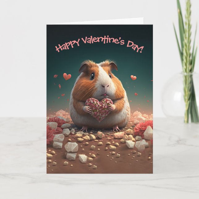 Cute Guinea Pig with Heart Valentine's Day Holiday Card (Front)