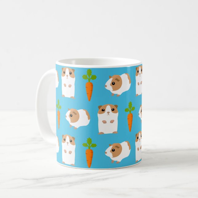Cute Guinea Pigs and Carrots Pattern Blue Coffee Mug (Front Left)