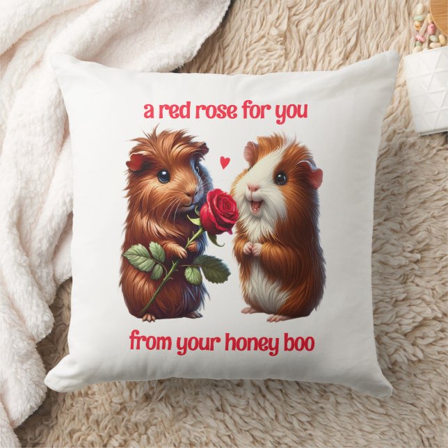 Cute Guinea Pigs in Love Exchange a Red Rose Throw Pillow (Blanket)