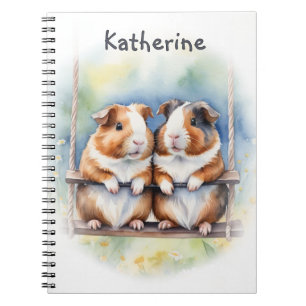 Cute Guinea Pigs on a Swing Personalized Notebook