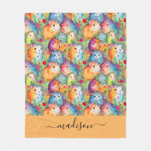 Cute guinea pigs pattern script name fleece blanket
