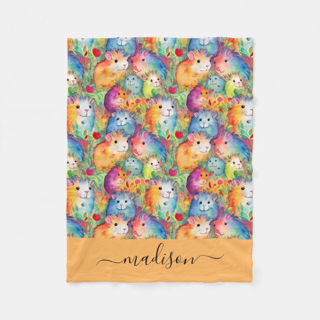 Cute guinea pigs pattern script name fleece blanket (Front)
