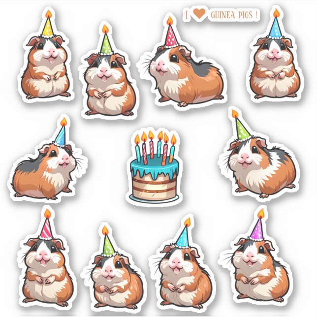 Cute Guinea Pigs Scrapbook Birthday Stickers (Front)