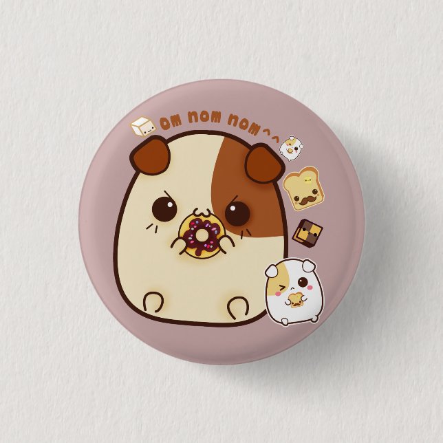 Cute guinea pigs with kawaii food 1 inch round button (Front)