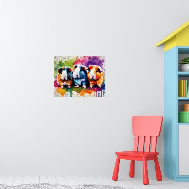Cute guinea pigs with splashes of colour poster (Nursery 1)