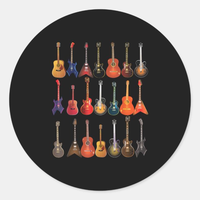 Cute Guitar Rock And Roll Musical Instruments Gift Classic Round Sticker (Front)