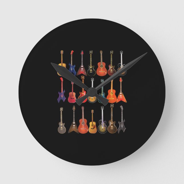 Cute Guitar Rock And Roll Musical Instruments Gift Round Clock (Front)