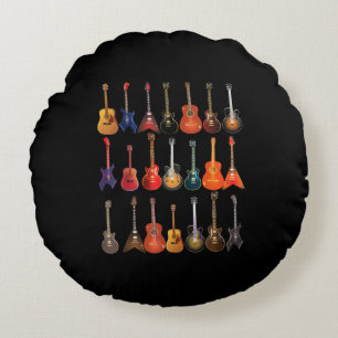 Cute Guitar Rock And Roll Musical Instruments Gift Round Pillow