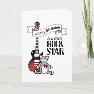 Cute Guitar Teddy Rockstar Rock & Roll Birthday Card