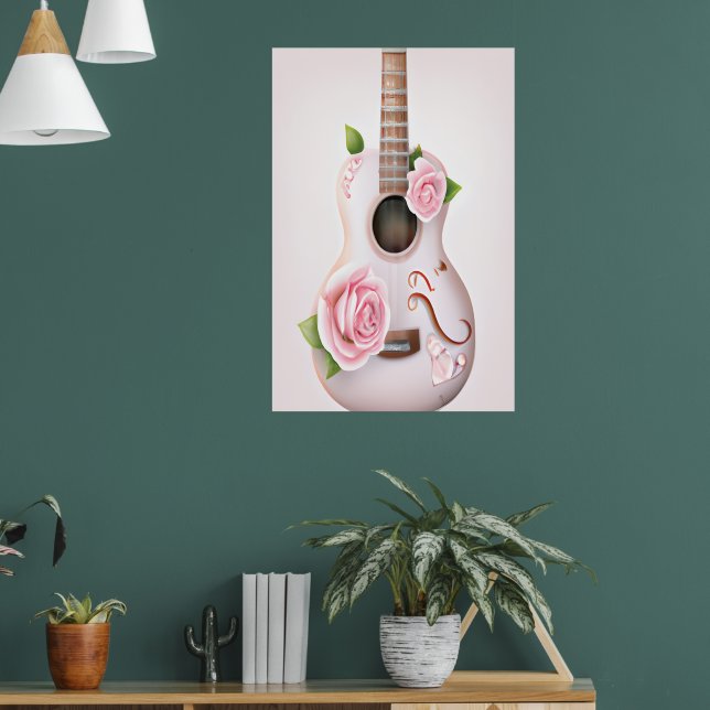 CUTE GUITAR WITH PINK ROSES POSTER (Living Room 1)