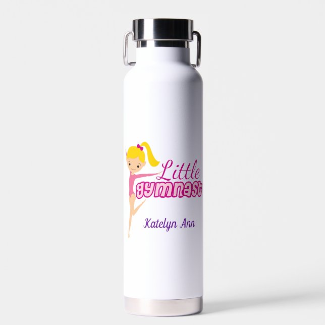 Cute Gymnast Girl Personalized Kids Gymnastics Water Bottle (Front)