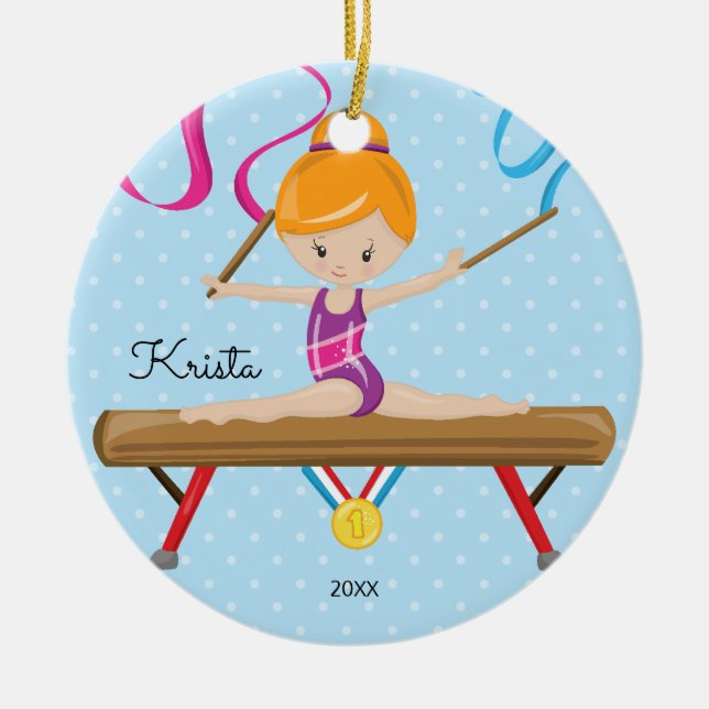 Cute Gymnast Gymnastics Christmas Ornament (Front)