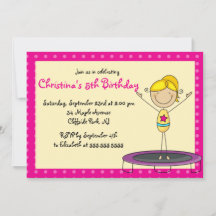 Cute Gymnastic Birthday Party Invitations