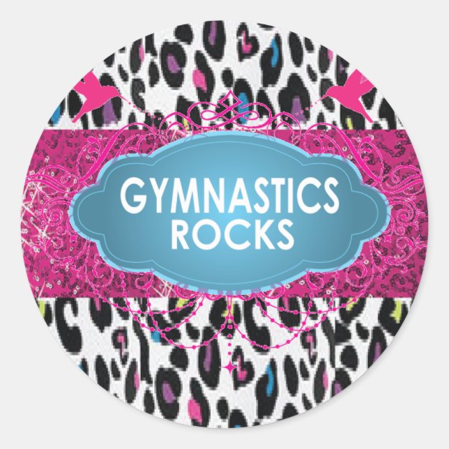 Cute Gymnastic Rocks Cheetah Pink SPARKLE Stickers (Front)