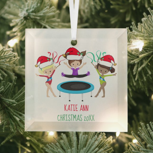 Cute Gymnastics Custom Kids Gymnast Christmas Glass Ornament (Insitu)