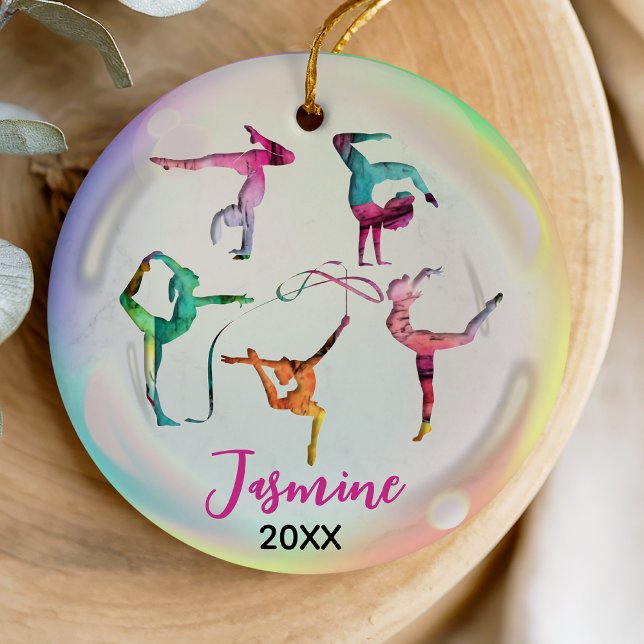 cute gymnastics girl players rainbow personalized ceramic ornament (Creator Uploaded)