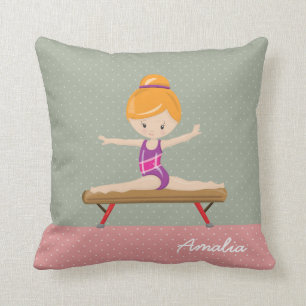 Cute gymnastics girl throw pillow