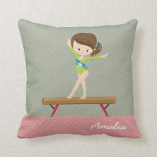 Cute gymnastics girl throw pillow