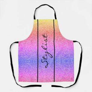 Cute Hair Stylist Script Rainbow Glitter Custom Apron