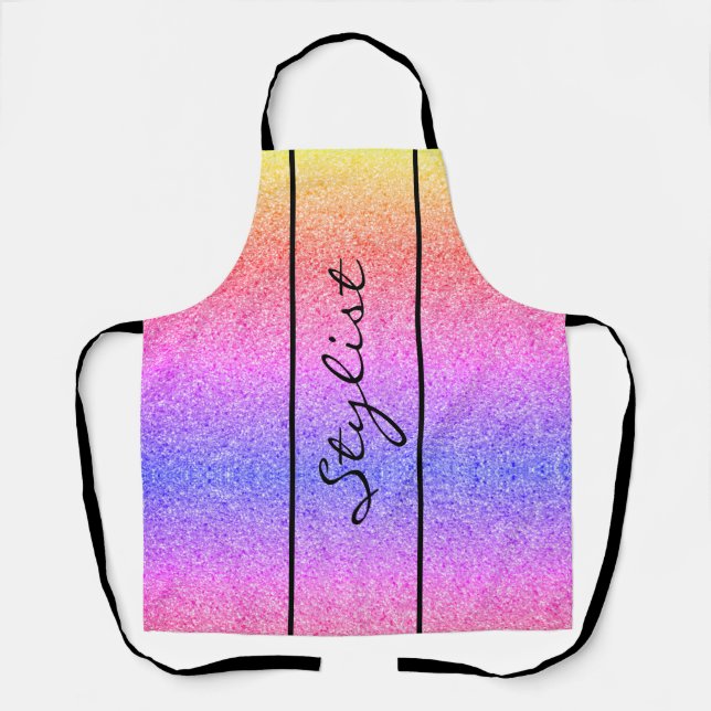 Cute Hair Stylist Script Rainbow Glitter Custom Apron (Front)