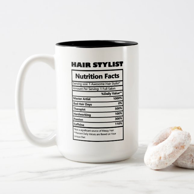 cute Hair Stylist work facts Two-Tone Coffee Mug (With Donut)