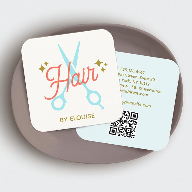 Cute Hairdresser Scissors QR Code Square Business Card (Creator Uploaded)