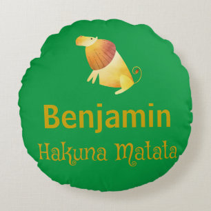 Cute Hakuna Matata Safari Lion Green Round Pillow