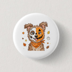 Cute Half Skeleton Half Pumpkin Dog Halloween Colo 1 Inch Round Button