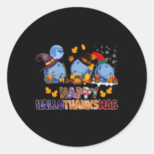 Cute Hallothanksmas Bowling Halloween Thanksgiving Classic Round Sticker