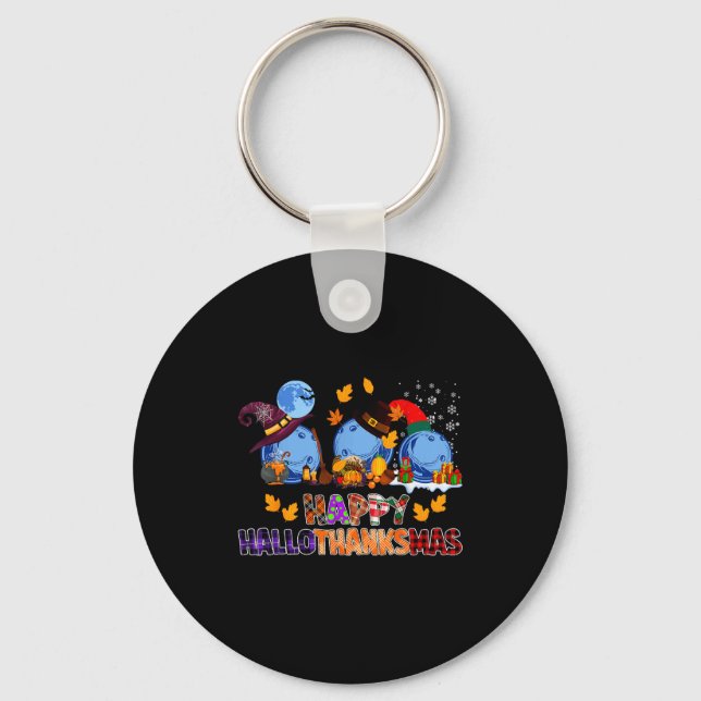 Cute Hallothanksmas Bowling Halloween Thanksgiving Keychain (Front)