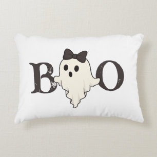 Cute Halloween Accent Pillow – Boo Ghost with Bow
