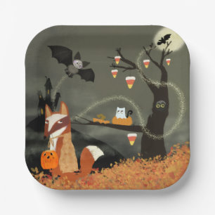 Cute Halloween Animals Square Paper Plate