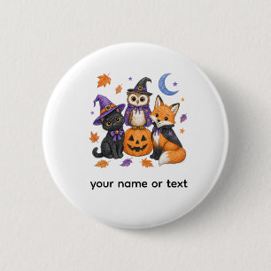 Cute Halloween Animals - Witch Black Cat Owl Fox P 2 Inch Round Button