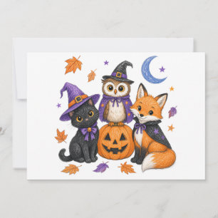 Cute Halloween Animals - Witch Black Cat Owl Fox P Announcement
