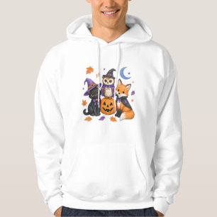 Cute Halloween Animals - Witch Black Cat Owl Fox P Hoodie