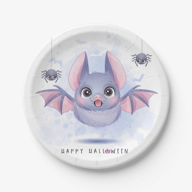 Cute Halloween Bat and Spiders Paper Plate (Front)