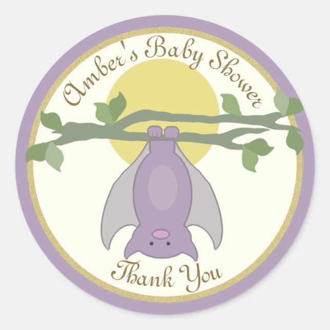Cute Halloween Bat Baby Shower Classic Round Sticker (Front)