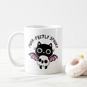 Cute Halloween Bat Cat - Purr-fectly Spooky Pun Coffee Mug