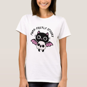 Cute Halloween Bat Cat - Purr-fectly Spooky Pun T-Shirt
