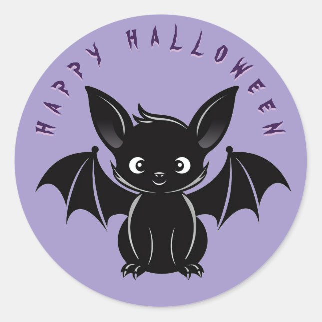 Cute Halloween Bat Classic Round Sticker (Front)