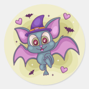 Cute Halloween Bat Classic Round Sticker