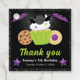 Cute Halloween Bat Cupcake Kids Birthday Favour Tags