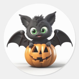 Cute halloween bat on pumpkin classic round sticker