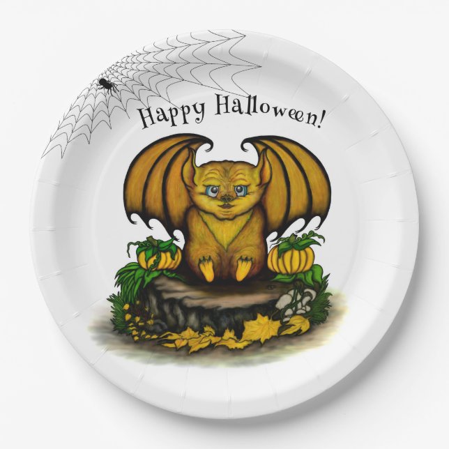  Cute Halloween Bat Paper Plate (Front)