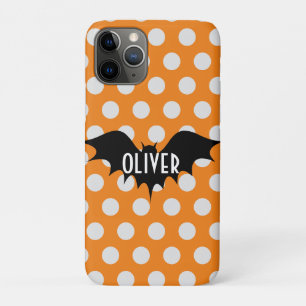 Cute Halloween Bat Pattern with Orange Polka Dots iPhone 11 Pro Case