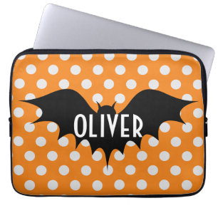 Cute Halloween Bat Pattern with Orange Polka Dots Laptop Sleeve