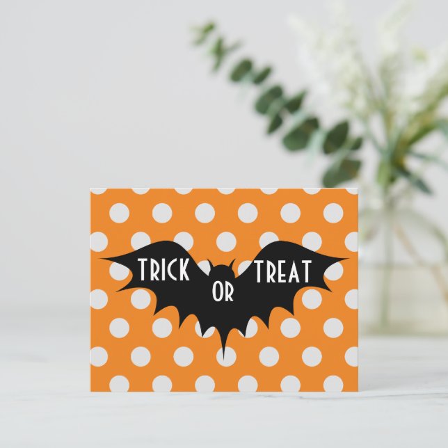 Cute Halloween Bat Pattern with Orange Polka Dots Postcard (Standing Front)