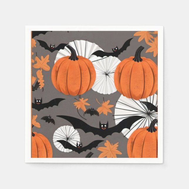 Cute Halloween Bat & Pumpkin Party Napkin (Front)